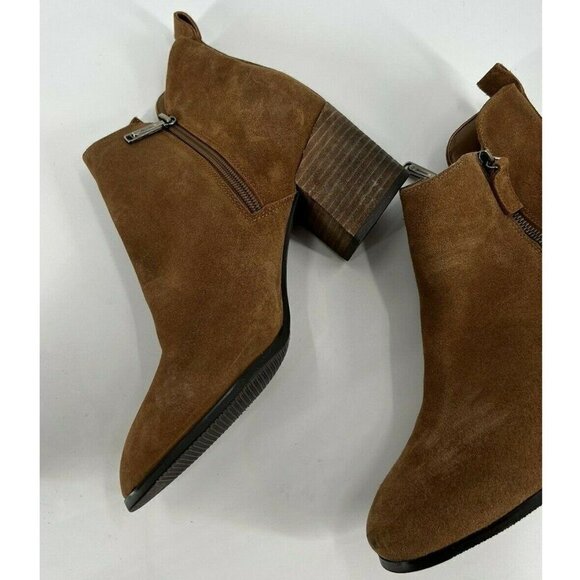 New Blondo Waterproof Siena Camel Brown Suede Heeled Ankle Boots/Booties 11M - Picture 4 of 9